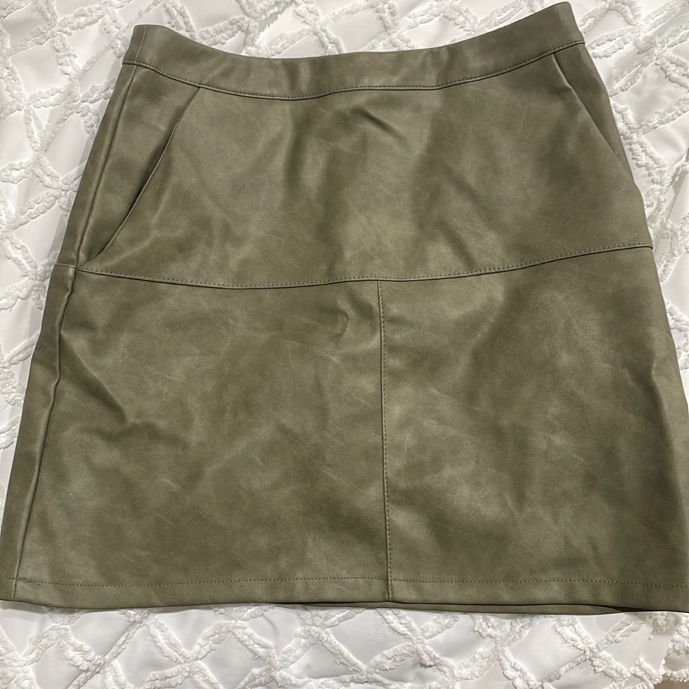 Faux leather olive green mini skirt